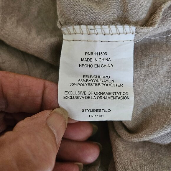 Fig and Flower Taupe Boho 3/4 Sleeve Button down Shirt Top Size M - Picture 5 of 5